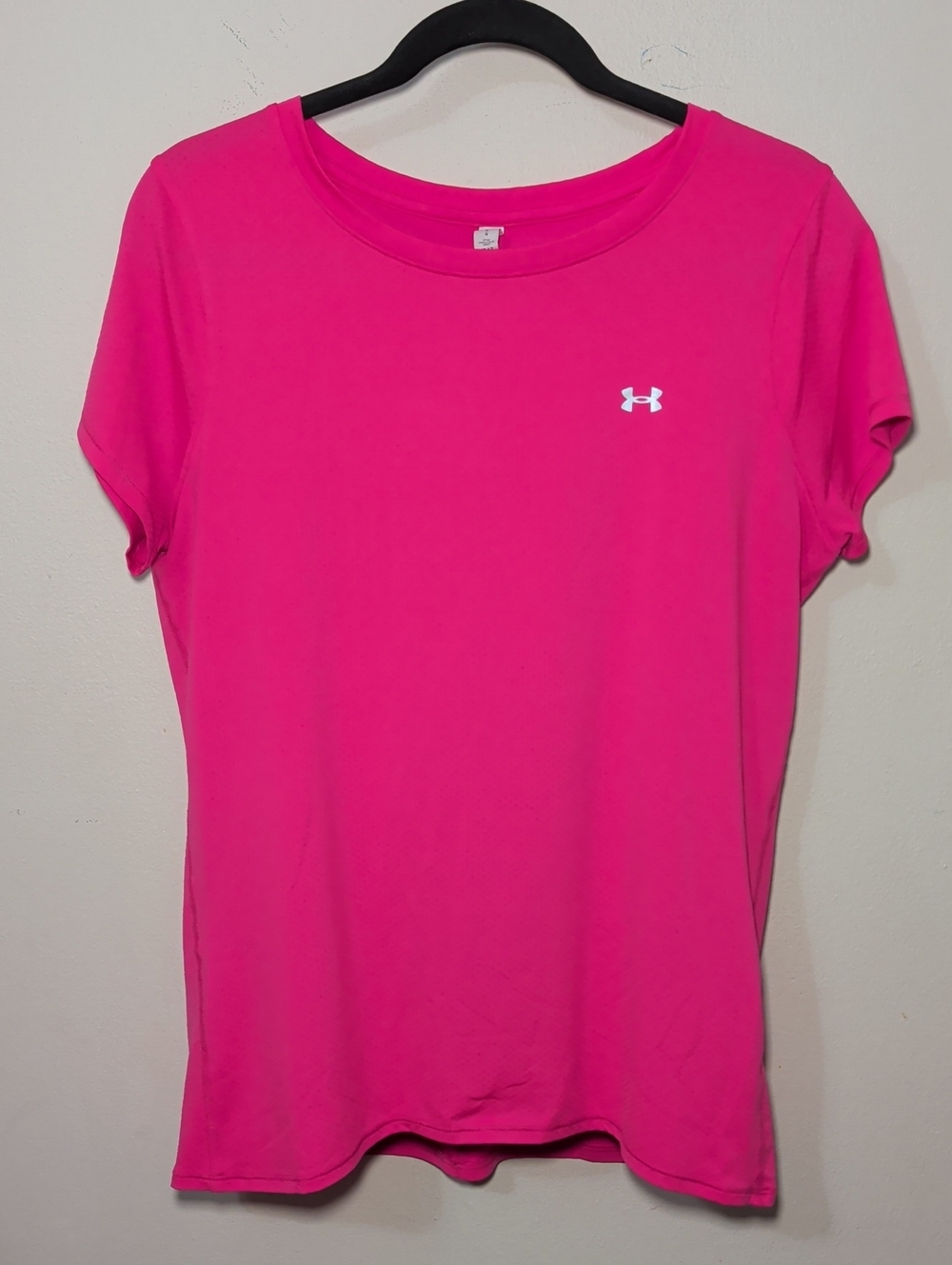 Under Armour Women's Tech Short Sleeve Active Shirt Pink Heat Gear Gym Size L